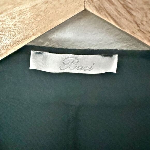 BACI | Black Cotton Blazer Rolled Edge Viscose Chiffon Edges Flowy | Medium - Picture 3 of 8